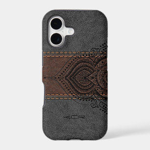 Brown & Grey Leather With Black Lace Accent