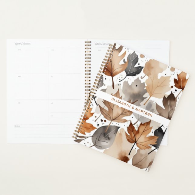 Brown Grey Maple Leaves Pattern Autumn Wedding Planner (Display)