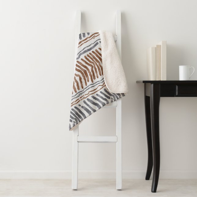 Brown Grey Modern Boho Wall Hanging Sherpa Blanket (In Situ)
