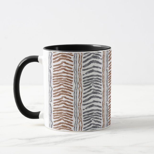 Brown Grey Modern Stripe Frosted Glass Mug (Left)