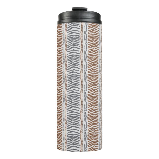 Brown Grey Modern Stripe Thermal Tumbler (Front)