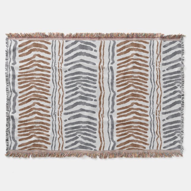 Brown Grey Modern Woven Blanket (Front)