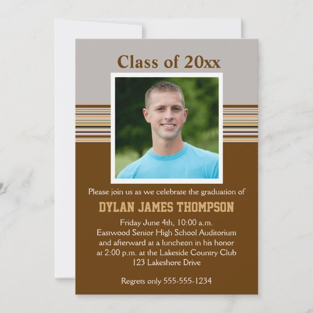 Brown, Grey, Tan Photo Graduation Invitation (Front)
