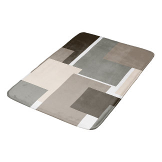 Brown, Grey, Taupe and Ivory Rectangles  Bath Mat