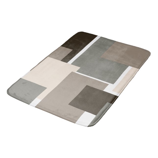 Brown, Grey, Taupe and Ivory Rectangles  Bath Mat (Angled)