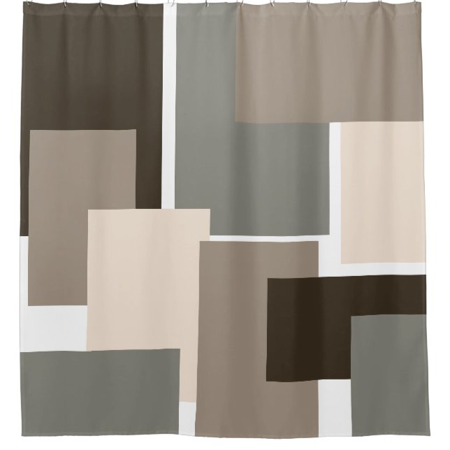 Brown, Grey, Taupe and Ivory Rectangles  Shower Curtain (Front)