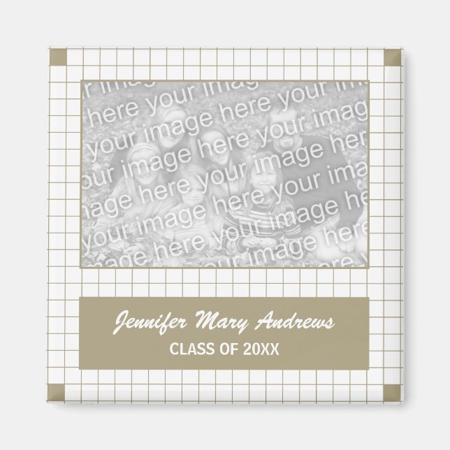 Brown Grid Photo Magnet (Front)