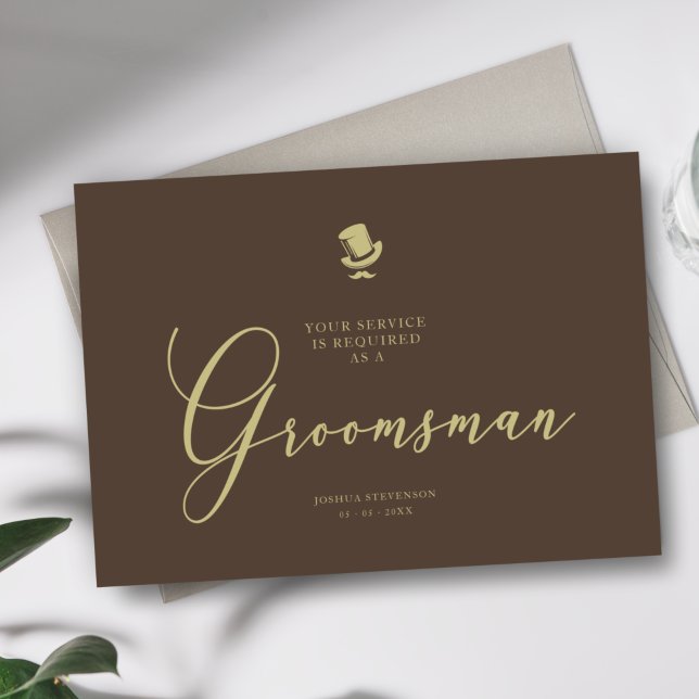 Brown Groomsman Chic Wedding Simple Proposal Card (Creator Uploaded)