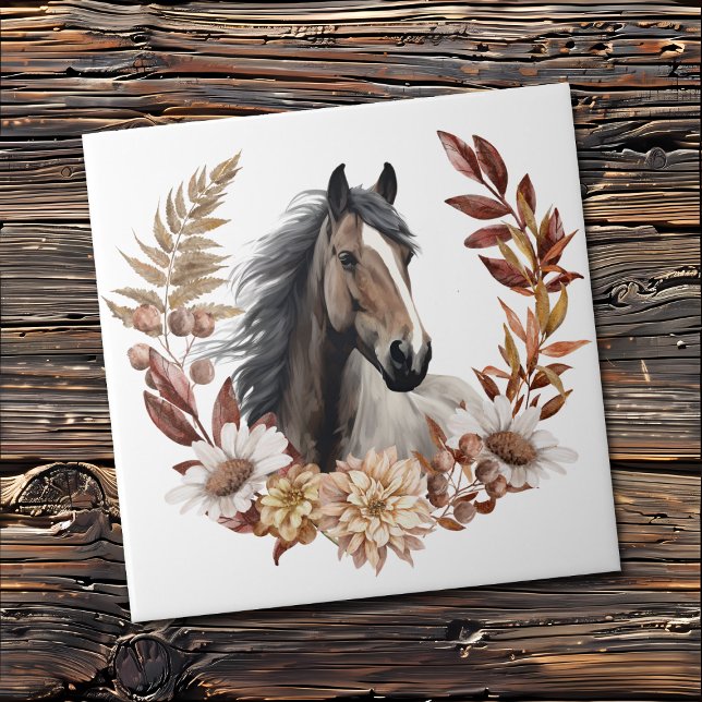 Brown Grulla Horse Autumn Wreath Tile (Creator Uploaded)