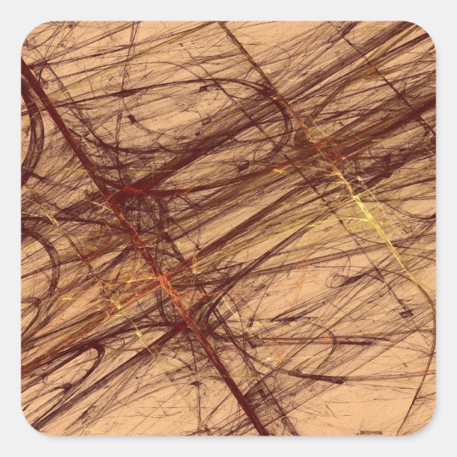 Brown Grunge Abstract Fractal Square Sticker (Front)