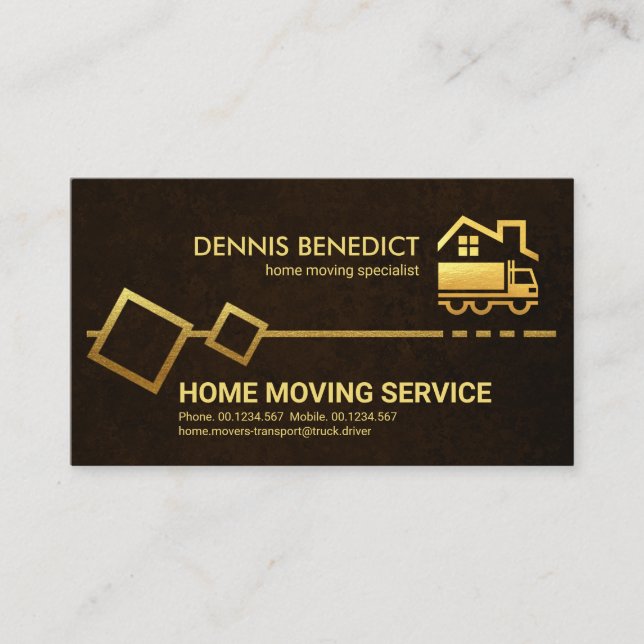 Brown Grunge Gold Moving Boxes Business Card (Front)