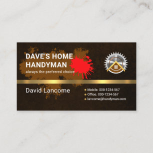 Brown Grunge Paint Splatter Gold Hammer Business Card