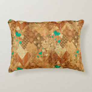 Brown grunge quilt patchwork pattern with stars an decorative cushion
