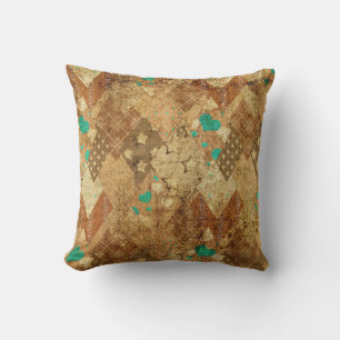 Brown Grunge Quilt Stars Hearts Cushion