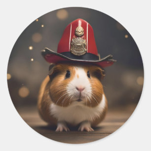 Brown Guinea Pig Wearing A Fireman's Hat, Classic Round Sticker