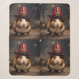Brown Guinea Pig Wearing A Fireman's Hat, Sherpa Blanket