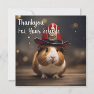 Brown Guinea Pig Wearing A Fireman's Hat, Thank You Card