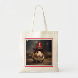 Brown Guinea Pig Wearing A Fireman's Hat, Tote Bag