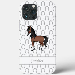 Brown Gypsy Vanner Clydesdale Shire Cartoon Horse iPhone 13 Pro Max Case