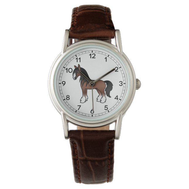 Brown Gypsy Vanner Clydesdale Shire Cartoon Horse Watch (Front)