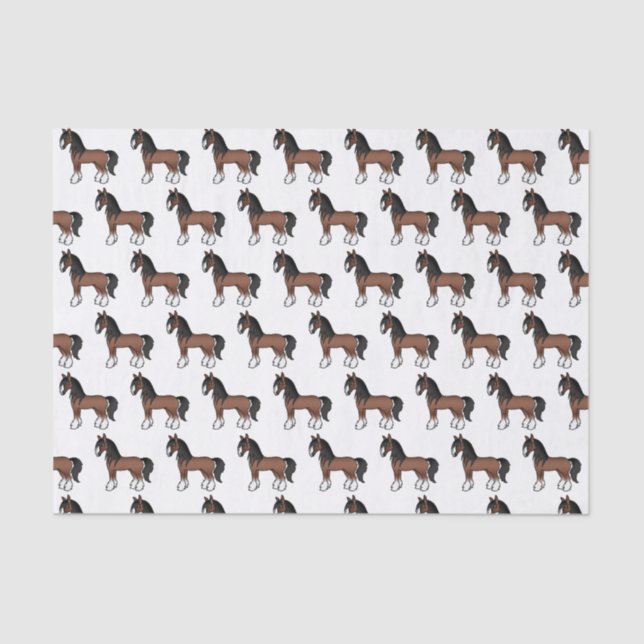 Brown Gypsy Vanner Clydesdale Shire Horse Pattern Tissue Paper (Front)