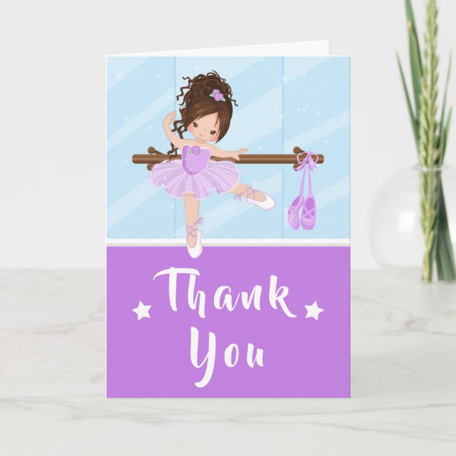 Brown Hair Ballerina Purple Birthday Thank You Car (Front)