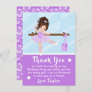 Brown Hair Ballerina Purple Birthday Thank You Car