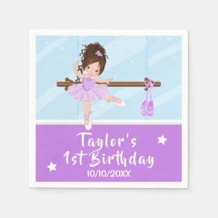 Brown Hair Ballerina Purple Tutu Birthday Napkins