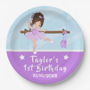 Brown Hair Ballerina Purple Tutu Birthday Paper Pl Plate