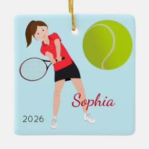 Brown Hair Blue Eye Tennis Player Ceramic Ornament