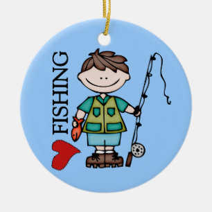Brown Hair Boy I Love Fishing Ceramic Tree Decoration