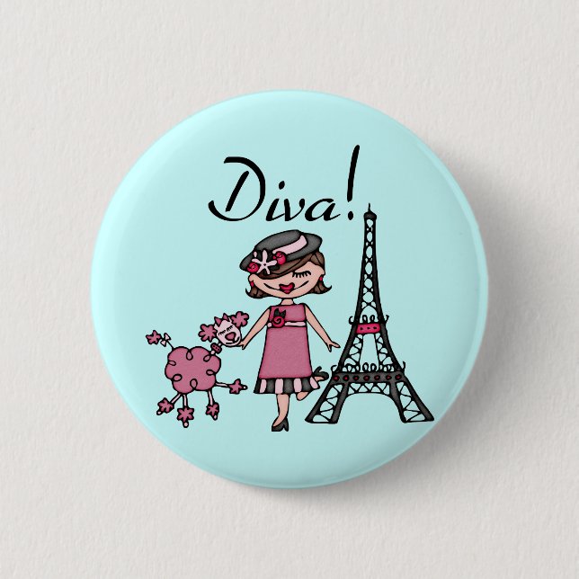 Brown Hair Diva 6 Cm Round Badge (Front)