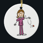 Brown Hair Female Stick Figure Nurse Ceramic Tree Decoration<br><div class="desc">T-shirts,  hoodies,  magnets,  mugs,  cards,  stickers,  tote bags,  keychains,  buttons,  and more with a brown haired female stick figure nurse with a stethoscope,  great for RNs,  LPNs,  ER nurses,  paediatrics nurses,  OB nurses,  and future nurses! Easy to personalise before ordering!</div>