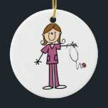 Brown Hair Female Stick Figure Nurse Ceramic Tree Decoration<br><div class="desc">T-shirts,  hoodies,  magnets,  mugs,  cards,  stickers,  tote bags,  keychains,  buttons,  and more with a brown haired female stick figure nurse with a stethoscope,  great for RNs,  LPNs,  ER nurses,  paediatrics nurses,  OB nurses,  and future nurses! Easy to personalise before ordering!</div>