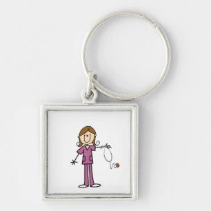 Brown Hair Female Stick Figure Nurse Key Ring
