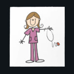 Brown Hair Female Stick Figure Nurse Notepad<br><div class="desc">T-shirts,  hoodies,  magnets,  mugs,  cards,  stickers,  tote bags,  keychains,  buttons,  and more with a brown haired female stick figure nurse with a stethoscope,  great for RNs,  LPNs,  ER nurses,  paediatrics nurses,  OB nurses,  and future nurses! Easy to personalise before ordering!</div>