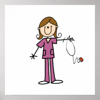 Brown Hair Female Stick Figure Nurse Poster