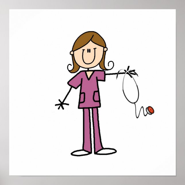 Brown Hair Female Stick Figure Nurse Poster (Front)