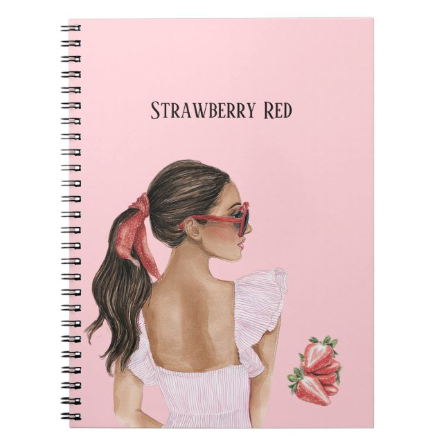 Brown Hair Female Strawberry Red Notebook (Front)