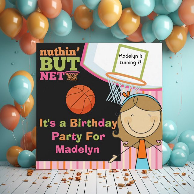 Brown Hair Girl Basketball Birthday Invite (Creator Uploaded)