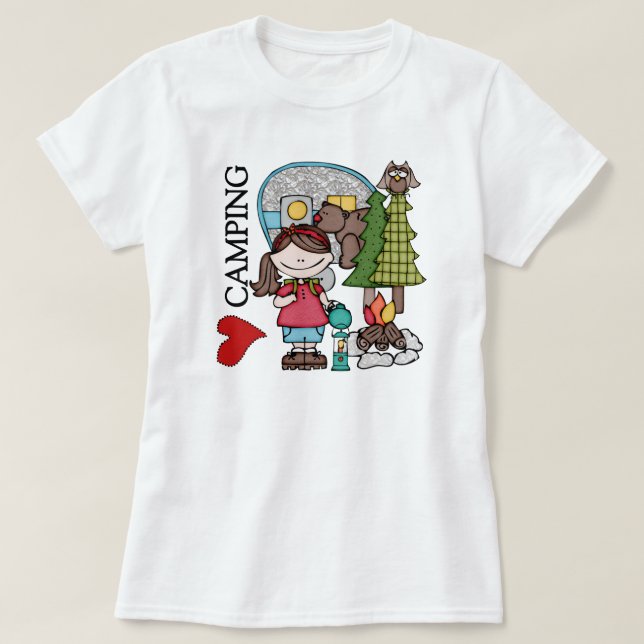 Brown Hair Girl I Love Camping T-Shirt (Design Front)