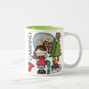Brown Hair Girl I Love Camping Two-Tone Coffee Mug