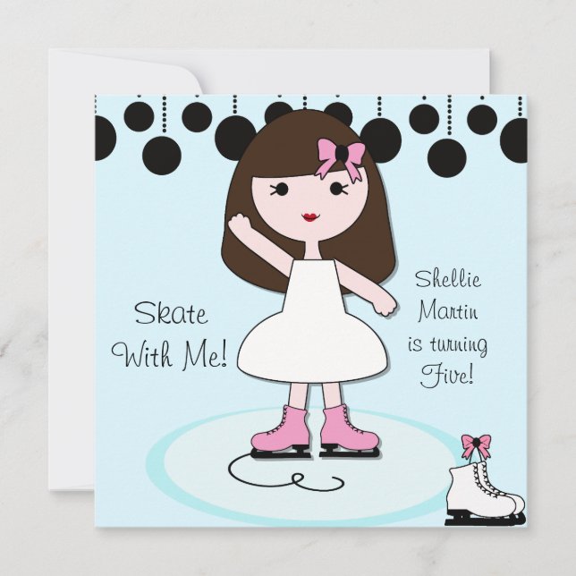 Brown Hair Girl Ice Skating Party Invitations (Front)