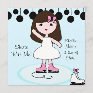 Brown Hair Girl Ice Skating Party Invitations