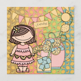 Brown Hair Girl Summer Lemonade Birthday Invite