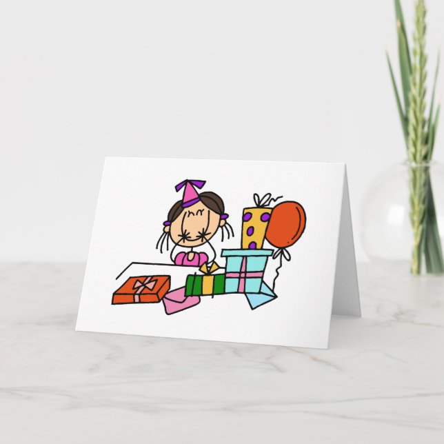 Brown Hair Girl With Birthday  Gifts T-shirts Card (Front)