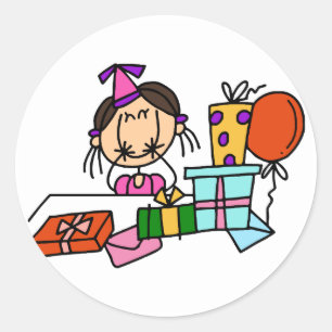 Brown Hair Girl With Birthday Gifts T-shirts Classic Round Sticker