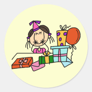Brown Hair Girl With Birthday Gifts T-shirts Classic Round Sticker