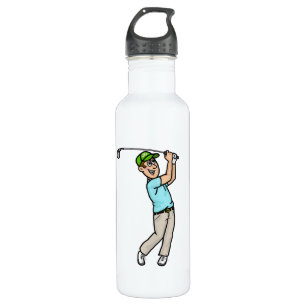 Brown Hair Golfer Personalised Water Bottle