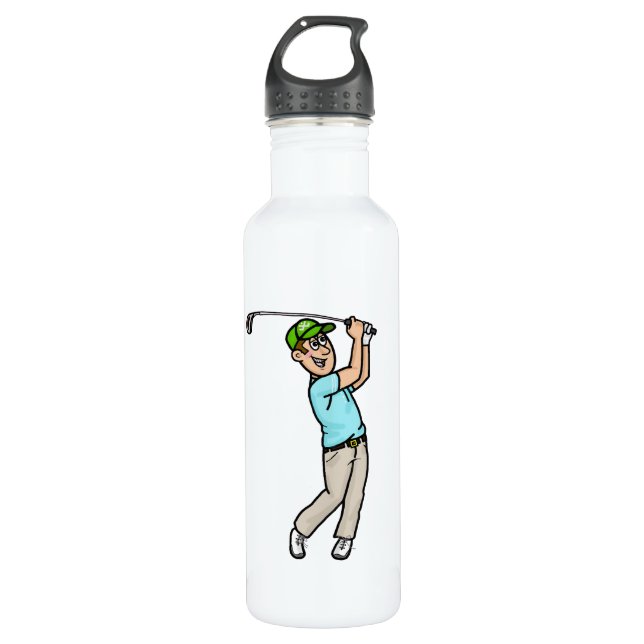 Brown Hair Golfer Personalised Water Bottle (Front)